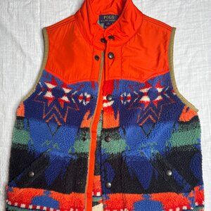 Boys Ralph Lauren Polo Orange Color-blocked brushed fleece vest Size 10/12
